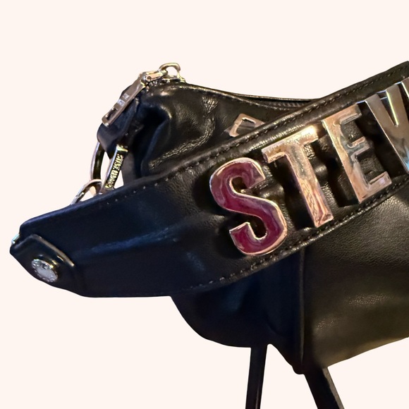 Steve Madden NWT Black Brhodes Shoulder Bag Bold Brand Silver Bling Logo (P141) - Picture 3 of 12